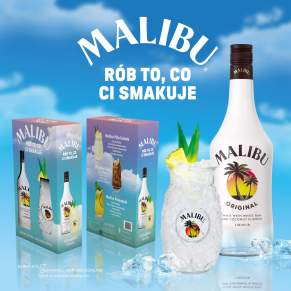 Likier Malibu 0,7 l 21% + szklanka – kokosowy likier rumowy w zestawie prezentowym