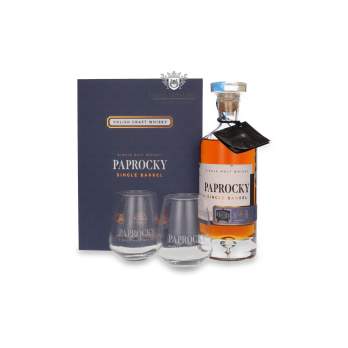 Paprocky Single Barrel 40% 0,7 l + 2 szklanki – polska whisky w eleganckim zestawie prezentowym