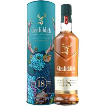 Whisky Glenfiddich 18 YO Festive 0,7 l 40% – ekskluzywna single malt ze Speyside w edycji świątecznej. Nuty owoców i dębu. Ideal