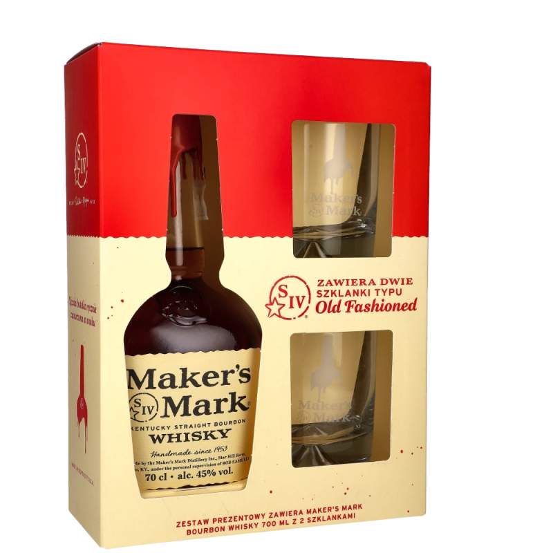 Maker's Mark Bourbon 45% 0,7l + 2 szklanki (Zestaw Prezentowy)
