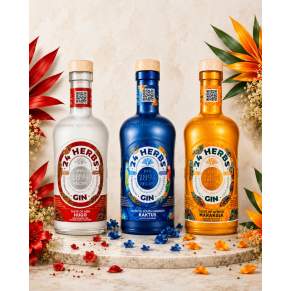 24 Herbs Marakuja 0,7 l 37,5% – aromatyczny gin inspirowany smakami Afryki, z wyraźnymi nutami marakui i owoców tropikalnych. Id