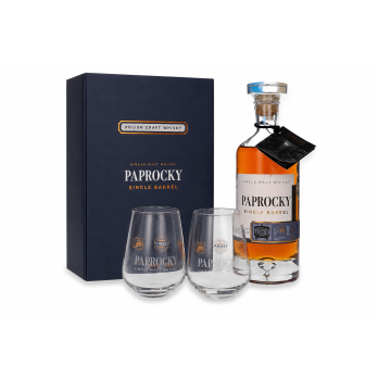 Paprocky Single Barrel 40% 0,7 l + 2 szklanki – polska whisky w eleganckim zestawie prezentowym