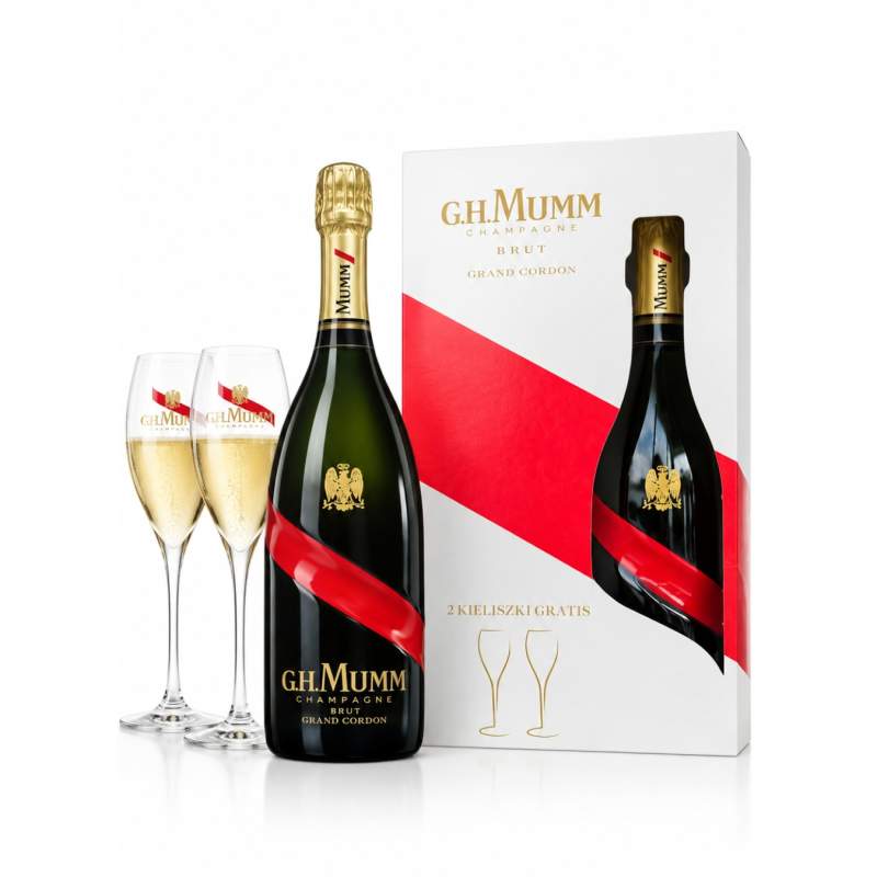 Szampan G.H. Mumm Cordon Rouge Brut 12% 0,75 l + 2 kieliszki Szampan G.H. Mumm Cordon Rouge Brut 12% 0,75 l + 2 kieliszki